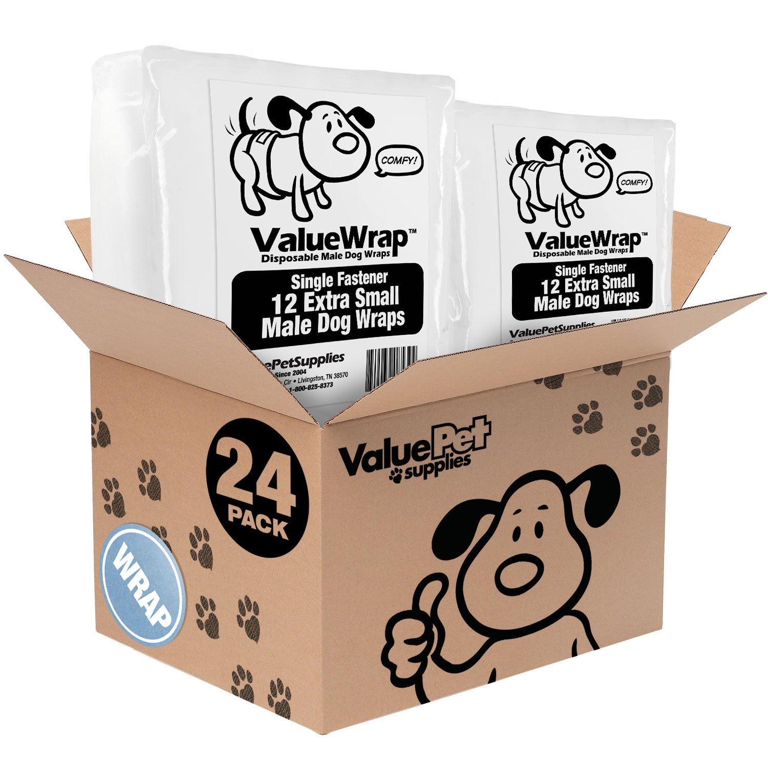 ValueWrap Male Wraps, Disposable Dog Diapers, 1-Tab X-Small, Lavender, 24 Count