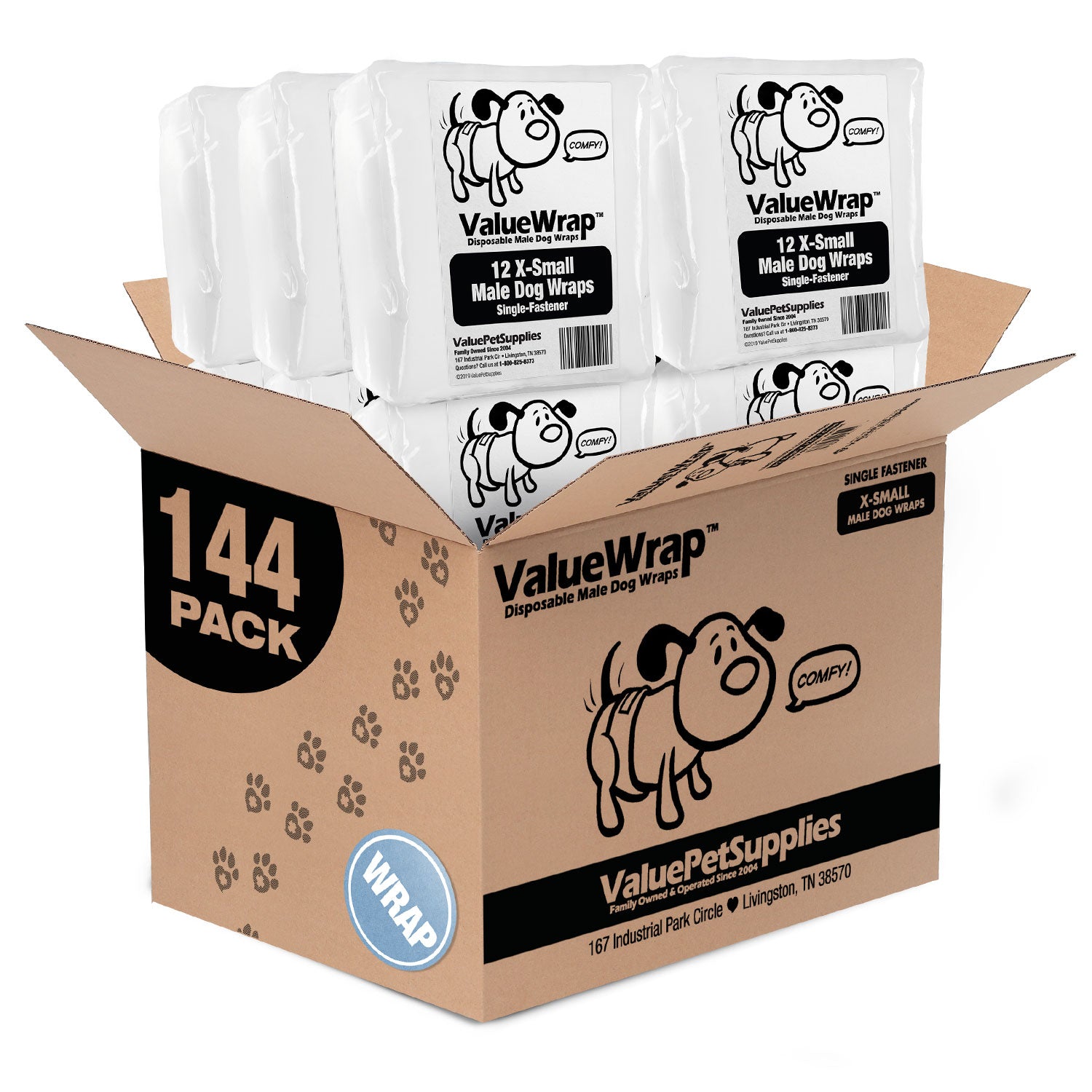 ValueWrap Male Wraps, Disposable Dog Diapers, 1-Tab X-Small, Lavender, 144 Count