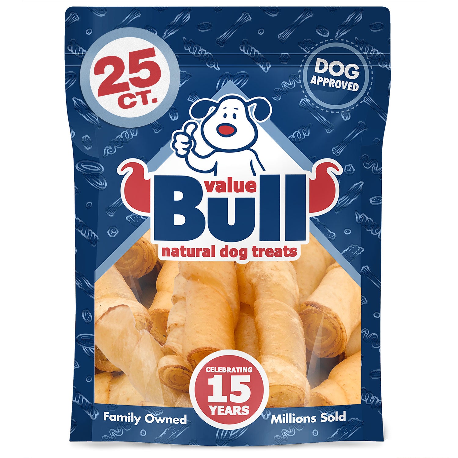 ValueBull USA Pig Skin Twists, Small, Smoked, 25 Count