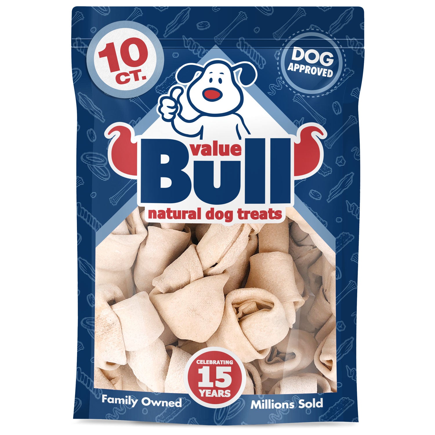 ValueBull USA Rawhide Dog Bones, Premium Thick Cut, 6 Inch, Natural Flavor, 10 Count