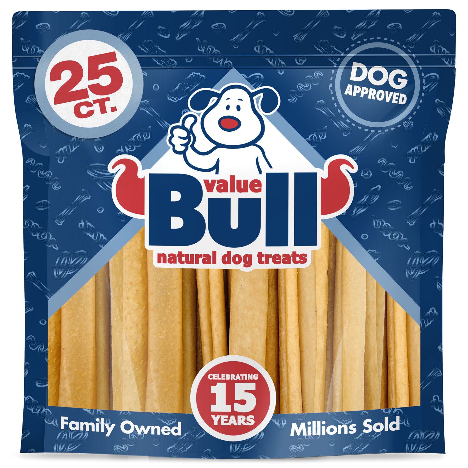 ValueBull USA Pig Skin Retriever Rolls, 6 Inch, Smoked, 25 Count
