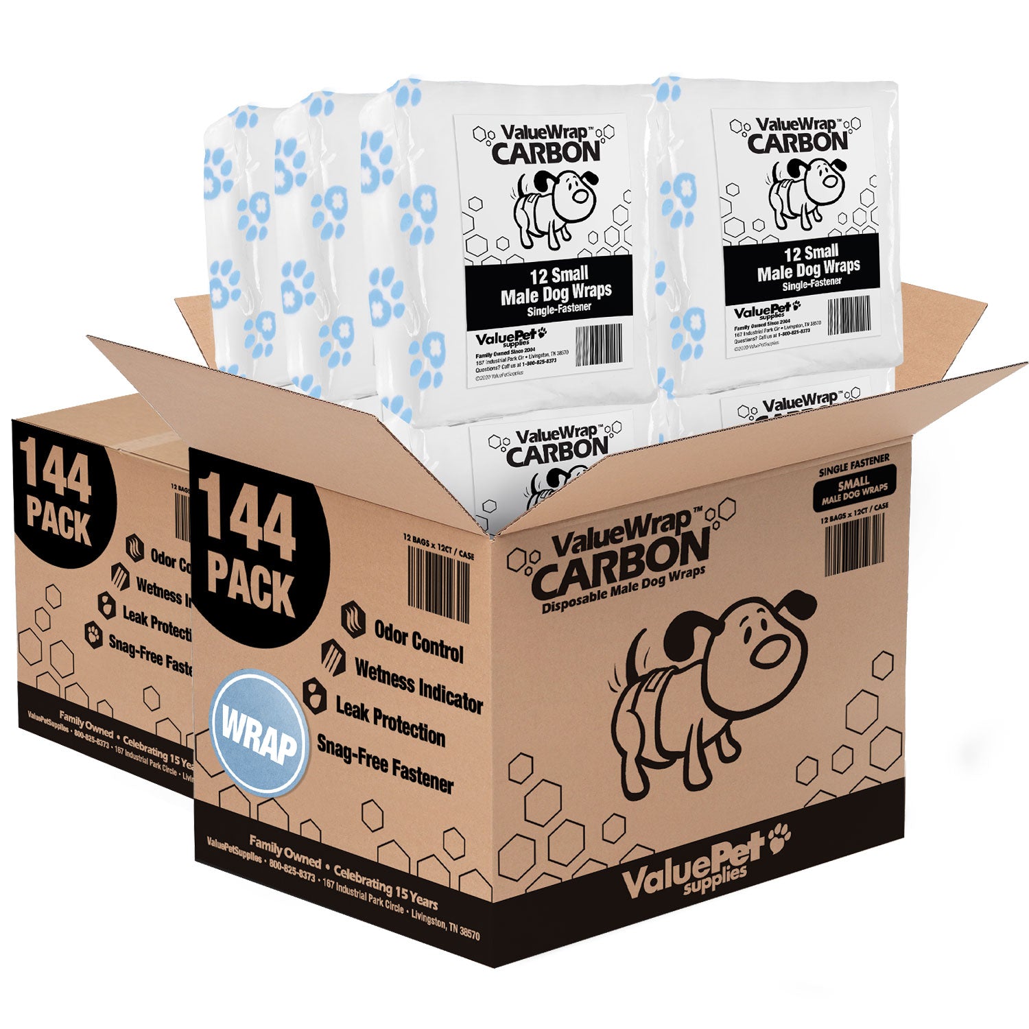 ValueWrap Male Wraps, Disposable Dog Diapers, Carbon, 1-Tab Small, 288 Count BULK PACK