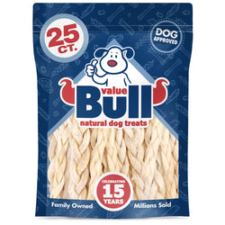 ValueBull Cheek Chews, Triple Braided, Premium Beef, 5-6 Inch, 25 Count