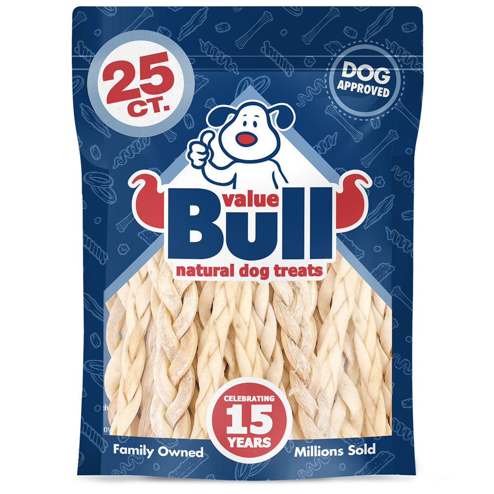 ValueBull Beef Cheek Braids, Long Lasting Dog Chews, 5-6 Inch, 25 Count