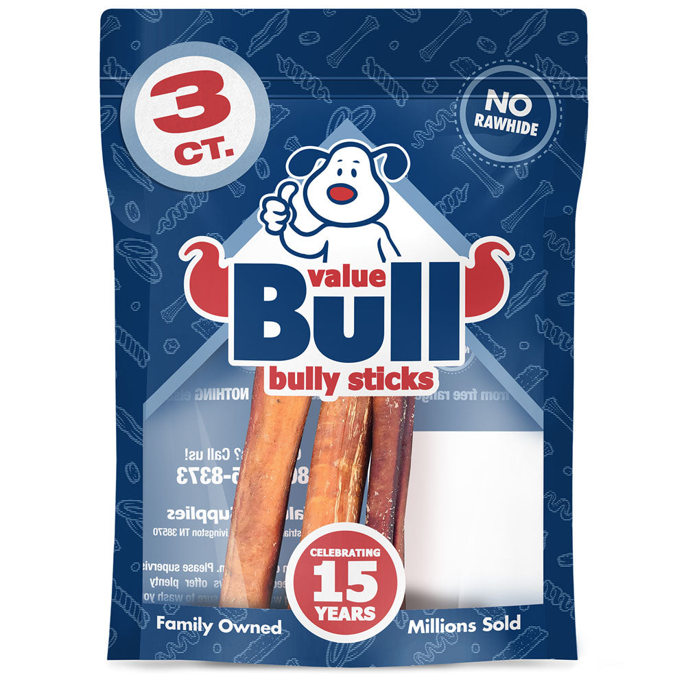 ValueBull Bully Sticks For Dogs, Thick 6 Inch, 3 Count  (SAMPLE PACK)