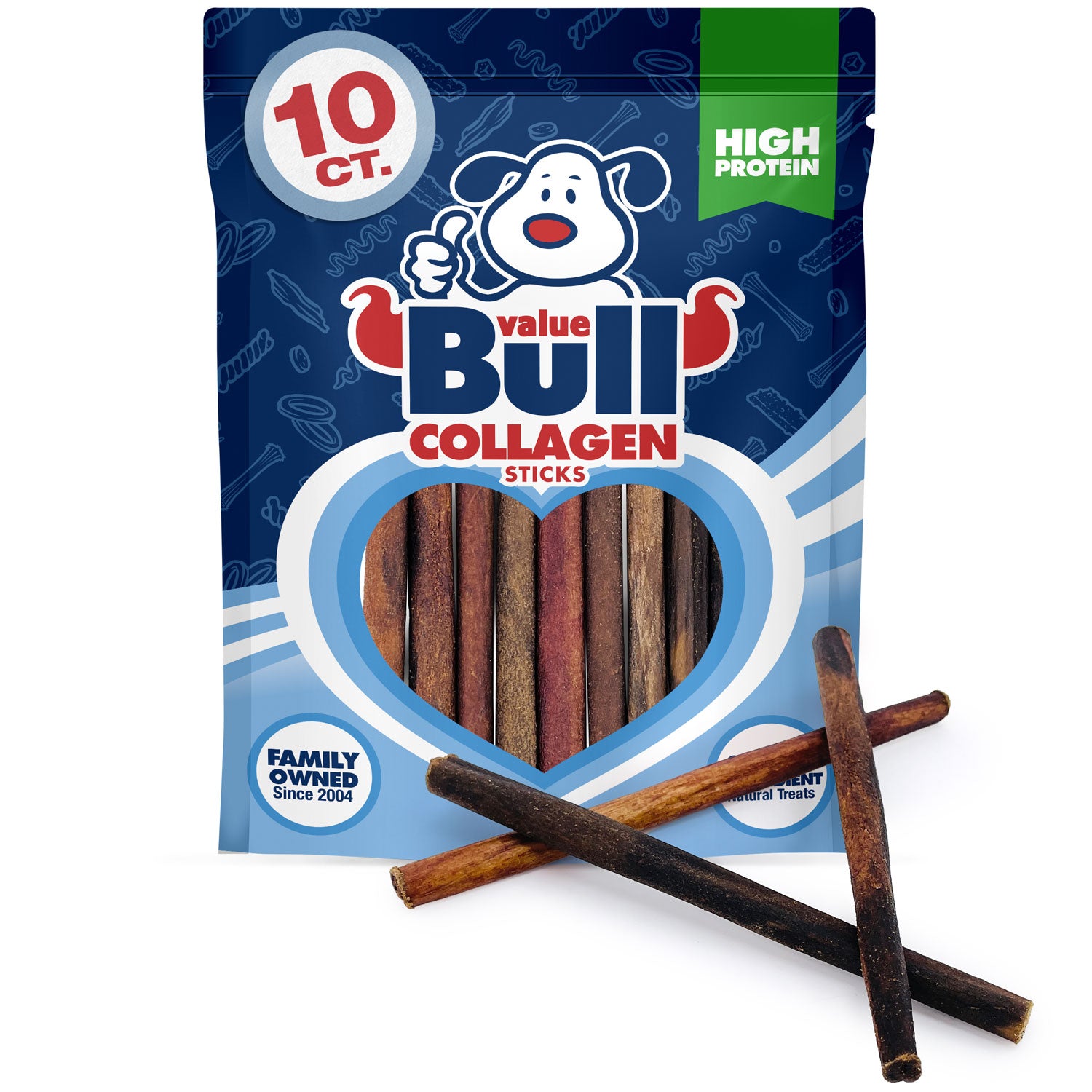 ValueBull USA Collagen Sticks For Small Dogs, Bully Sticks & Rawhide Alternative, Extra Thin 6 Inch, 10 Count