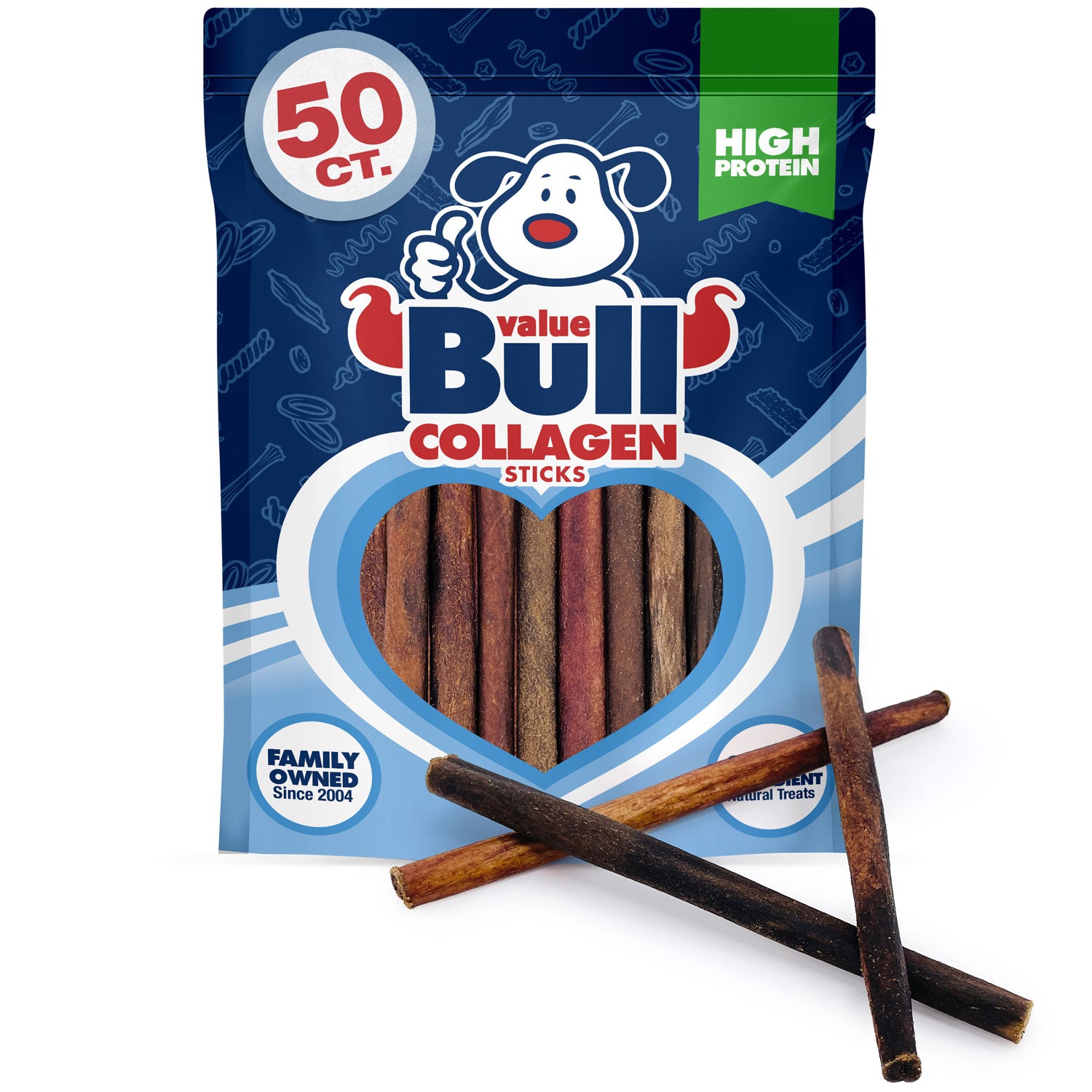 ValueBull USA Collagen Sticks, Premium Beef Small Dog Chews, Extra Thin 6 Inch, 50 Count