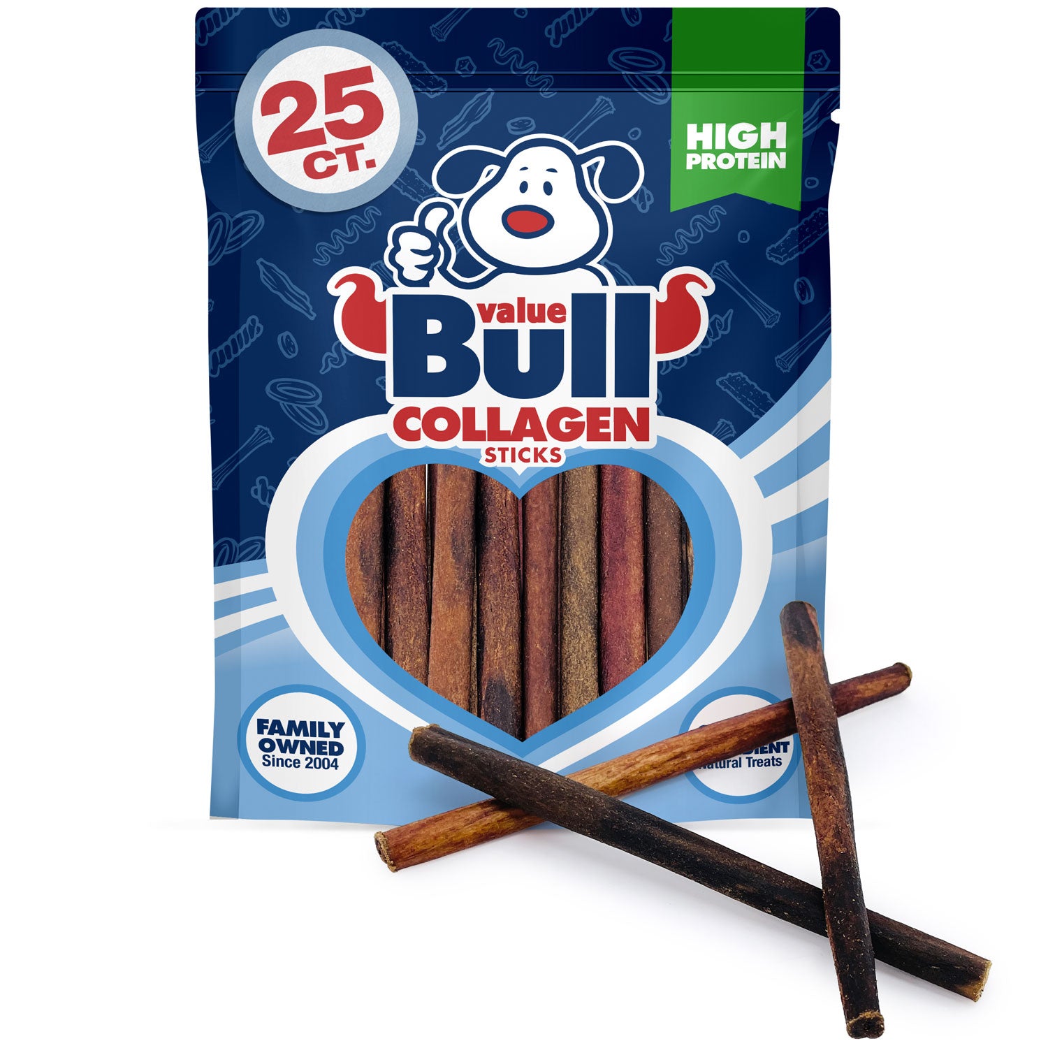 ValueBull USA Collagen Sticks, Premium Beef Small Dog Chews, 6" Extra Thin, 25 Count