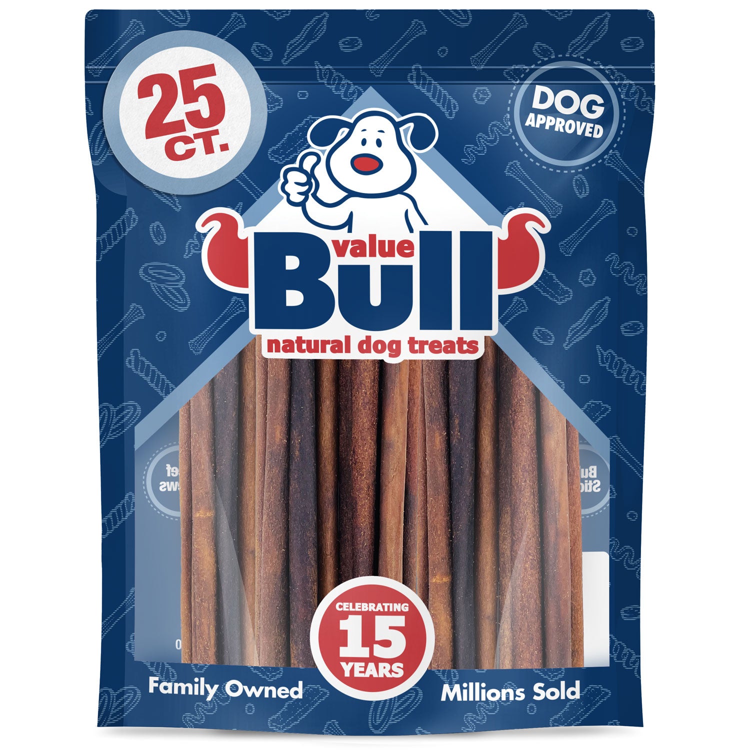 ValueBull USA Collagen Sticks, Premium Beef Small Dog Chews, Thin 12 Inch, 25 Count