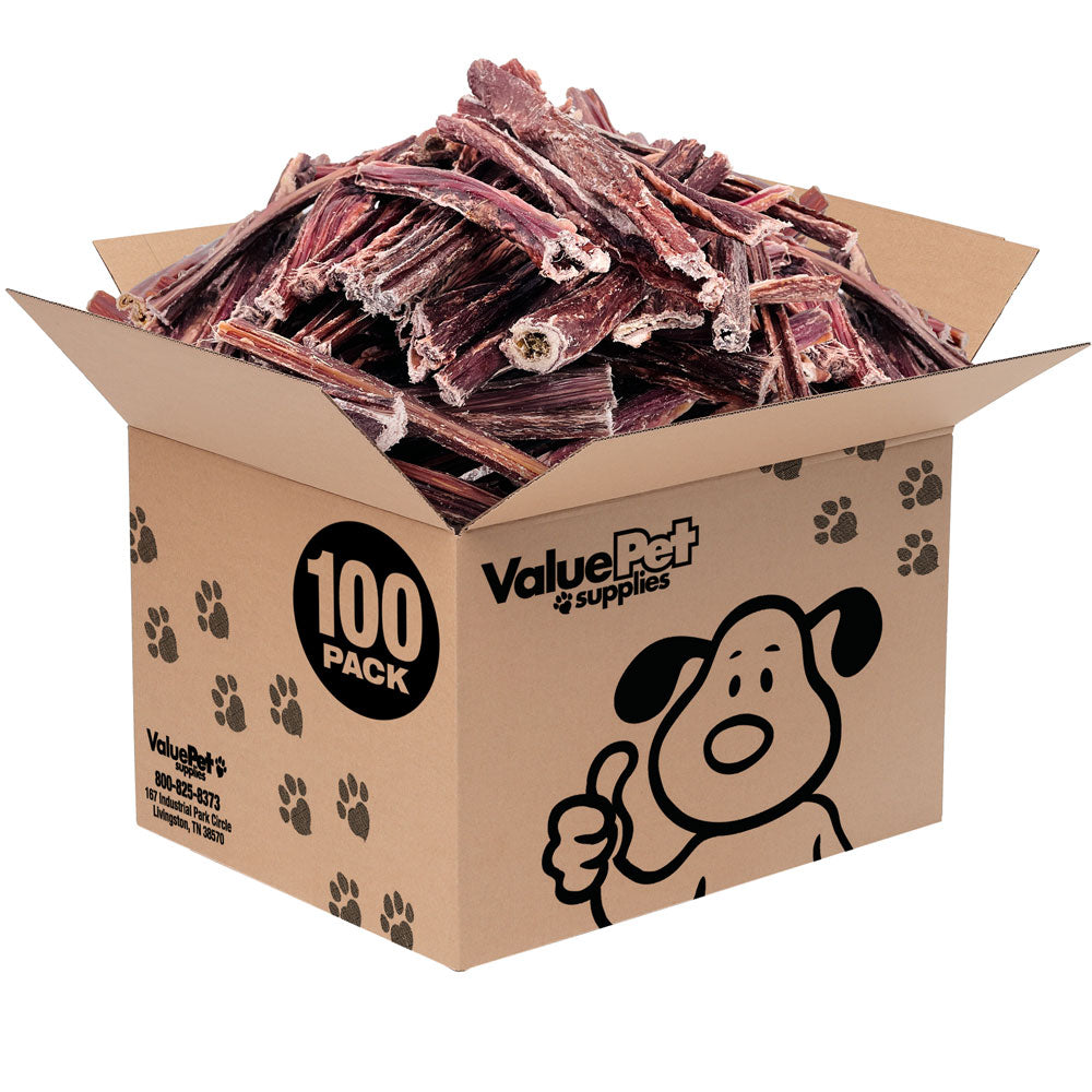 ValueBull Beef Jerky Gullet Sticks, Premium Dog Chews, 6 Inch, 100 Count BULK PACK