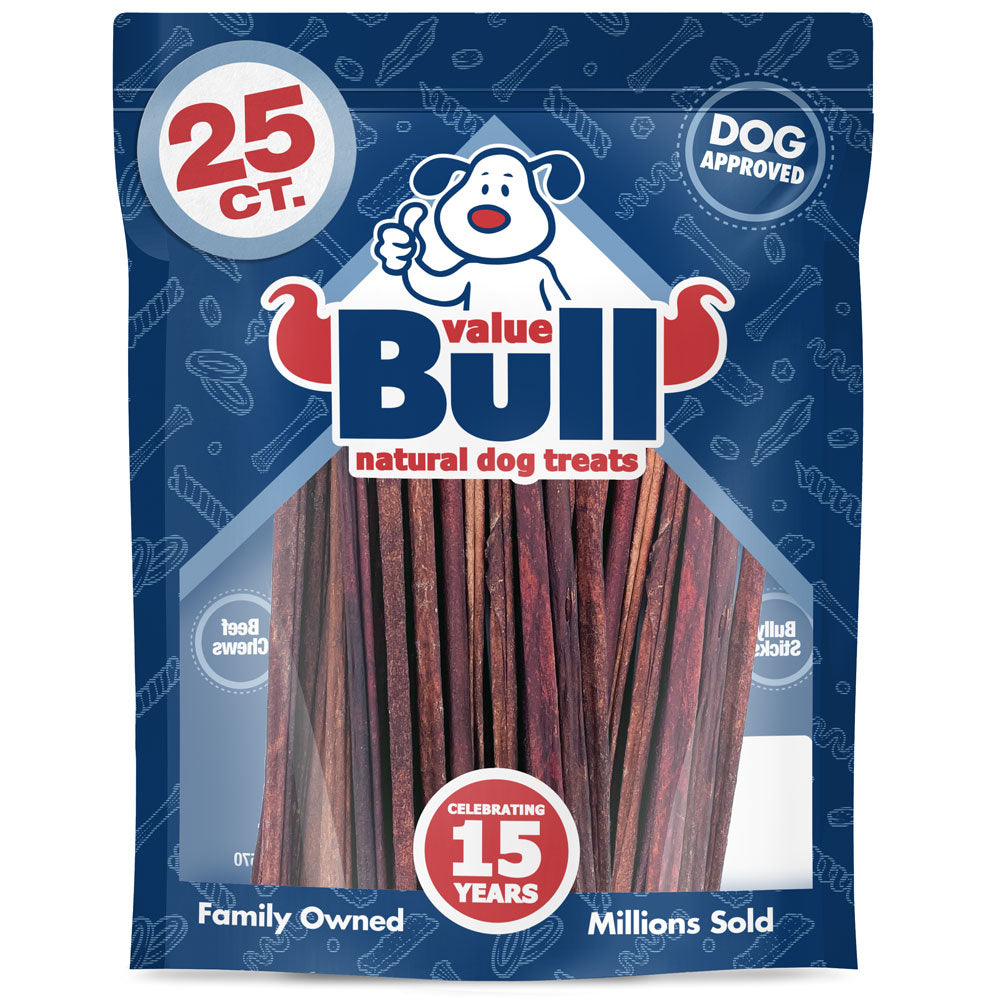 ValueBull USA Collagen Sticks, Premium Beef Small Dog Chews, 12" Extra Thin, 25 Count