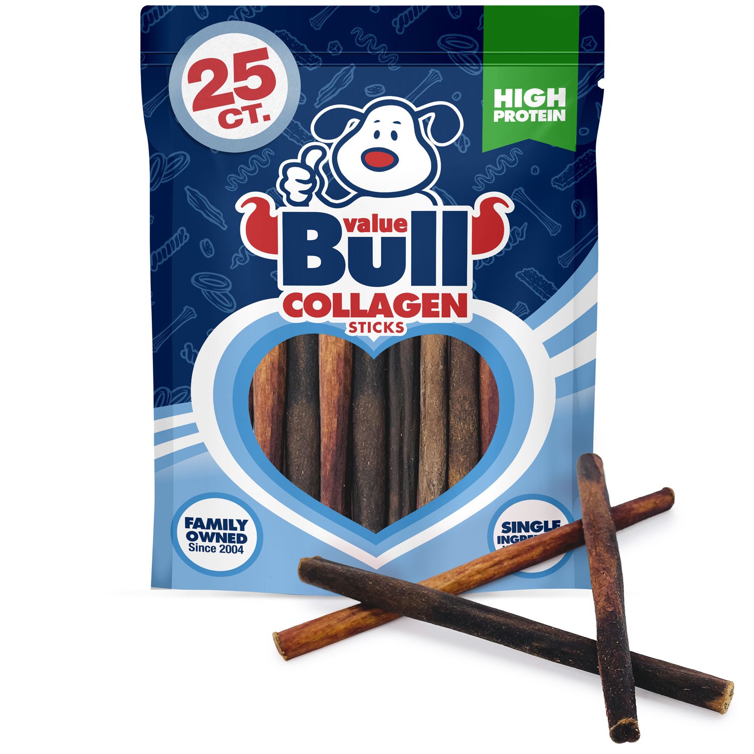 ValueBull Collagen Sticks, Long Lasting Beef Small Dog Chews , Healthy & Safe, Extra Thin 6 Inch, 25 Count