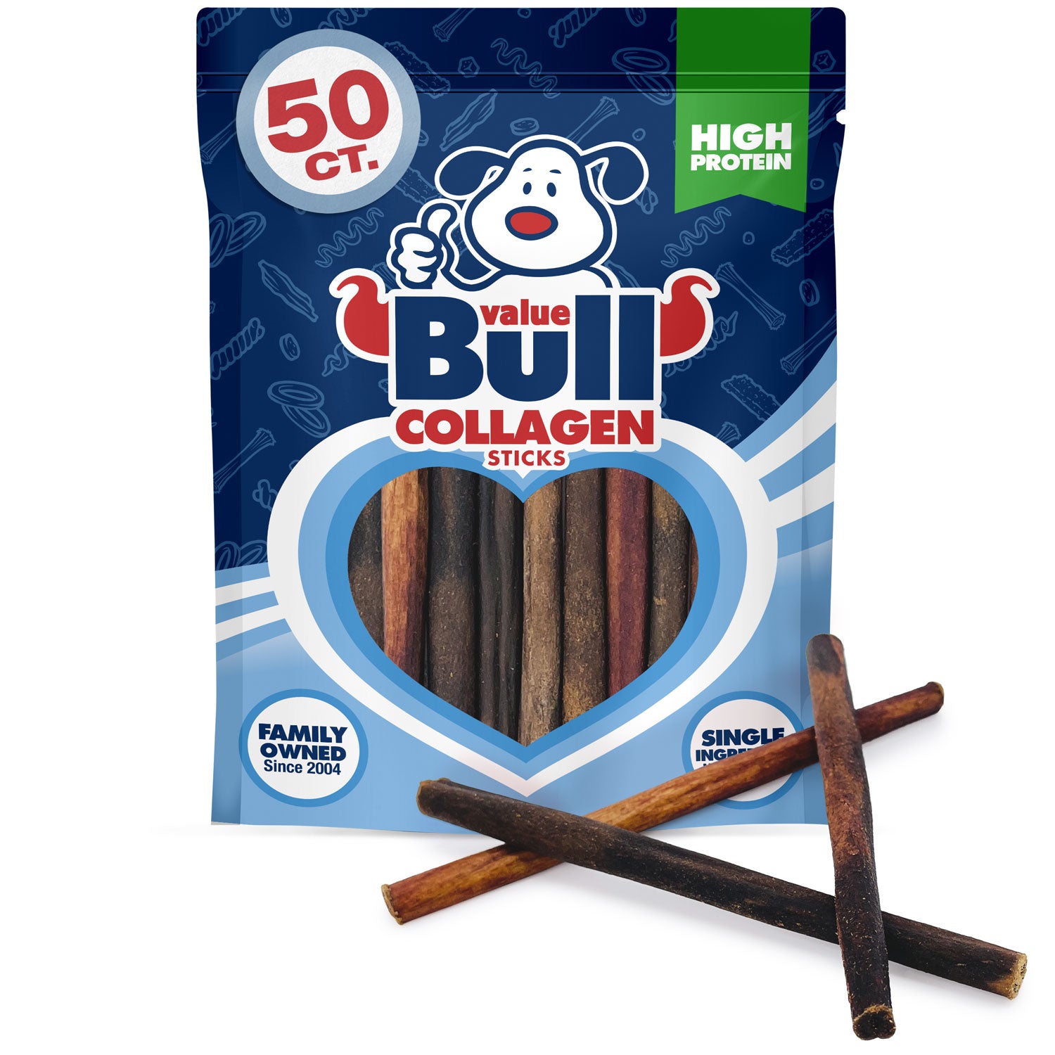 ValueBull Collagen Sticks, Beef Small Dog Chews, Extra Thin 6 Inch, 50 Count