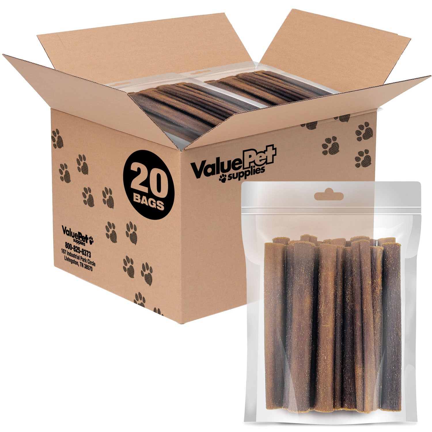 ValueBull USA Collagen Sticks, Premium Beef Dog Chews, 6" Thick, 400 Count RESALE PACKS (20 x 20 Count)