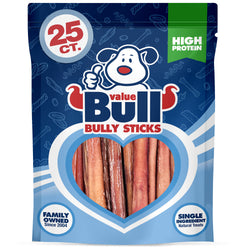 ValueBull Bully Sticks, Low Odor Premium Dog Chews, Medium 6", 25 ct