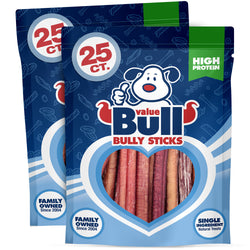 ValueBull Bully Sticks, Low Odor Premium Dog Chews, Thick 6", 50 ct