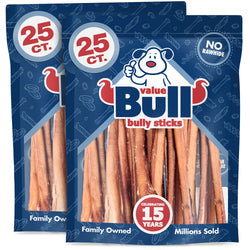 ValueBull Bully Sticks, Low Odor Premium Dog Chews, Thick 12", 50 ct