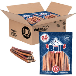 ValueBull Bully Sticks, Low Odor Premium Dog Chews, Thick 12", 100 ct