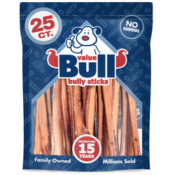 ValueBull Bully Sticks, Low Odor Premium Dog Chews, Thick 12", 25 ct