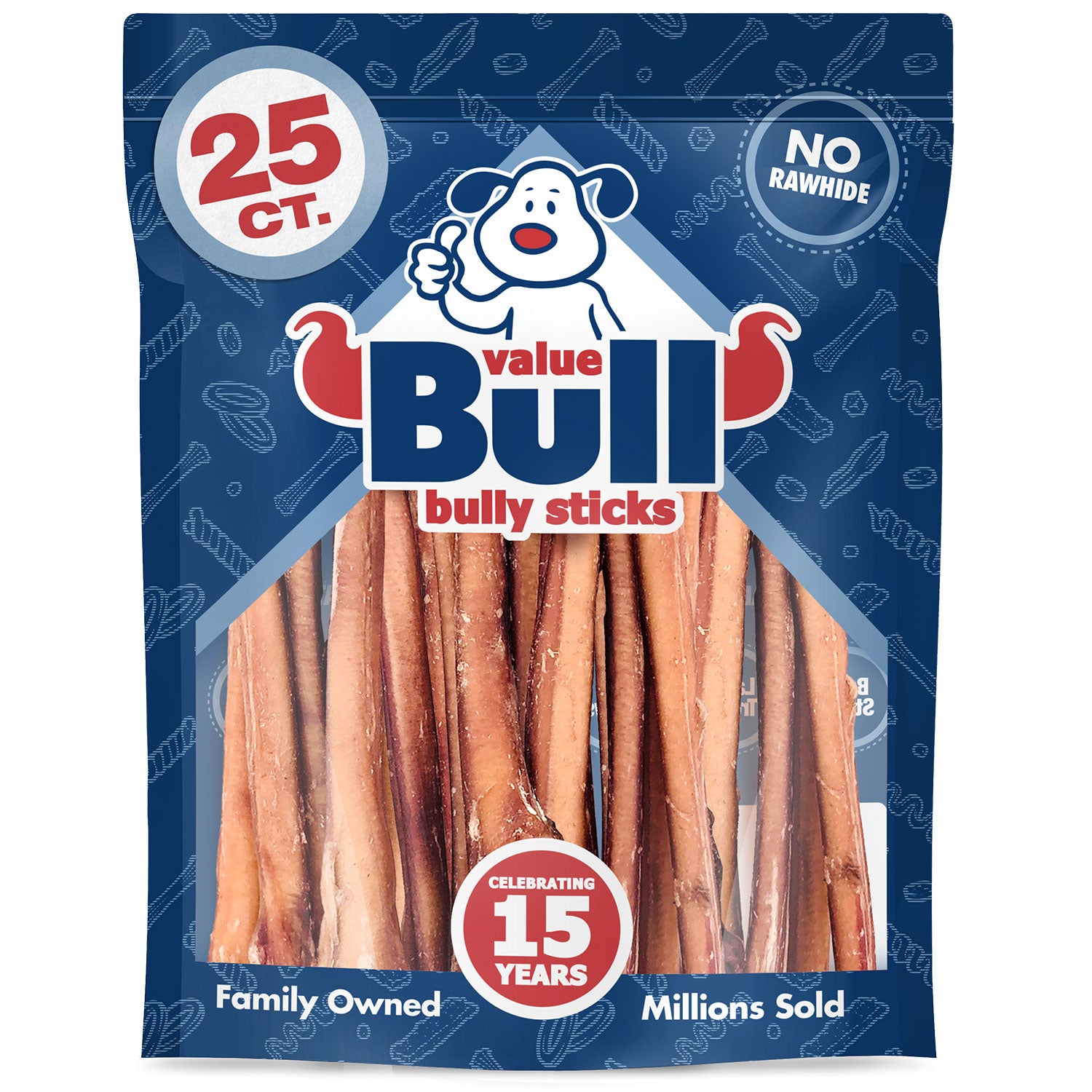 ValueBull Bully Sticks, Low Odor Premium Dog Chews, Thick 12", 25 ct