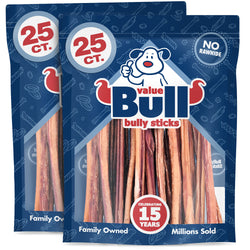 ValueBull Bully Sticks, Low Odor Premium Dog Chews, Medium 12", 50 ct