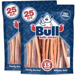 ValueBull Bully Sticks, Low Odor Premium Dog Chews, Jumbo 12", 50 ct