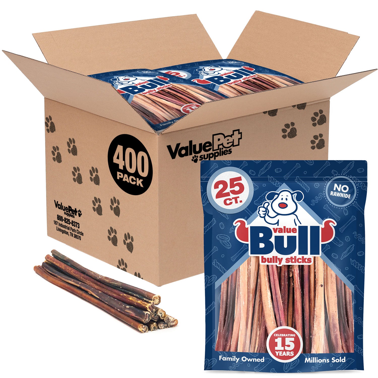 ValueBull Bully Sticks, Low Odor Premium Dog Chews, Thin 12", 400 ct