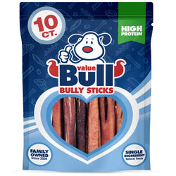 ValueBull Bully Sticks, Low Odor Premium Dog Chews, Jumbo 6", 10 ct