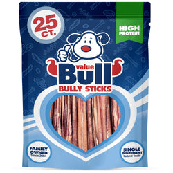 ValueBull Bully Sticks, Low Odor Premium Dog Chews, Thin 6", 25 ct