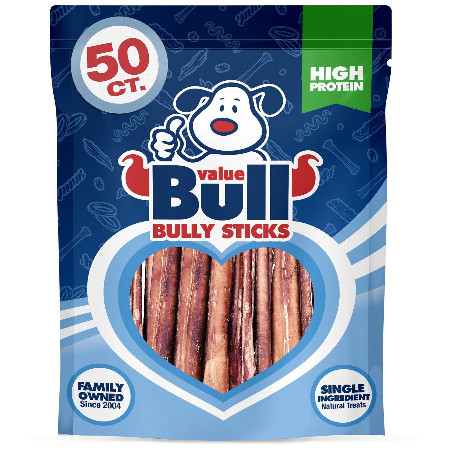 ValueBull Bully Sticks, Low Odor Premium Dog Chews, Thin 6", 50 ct