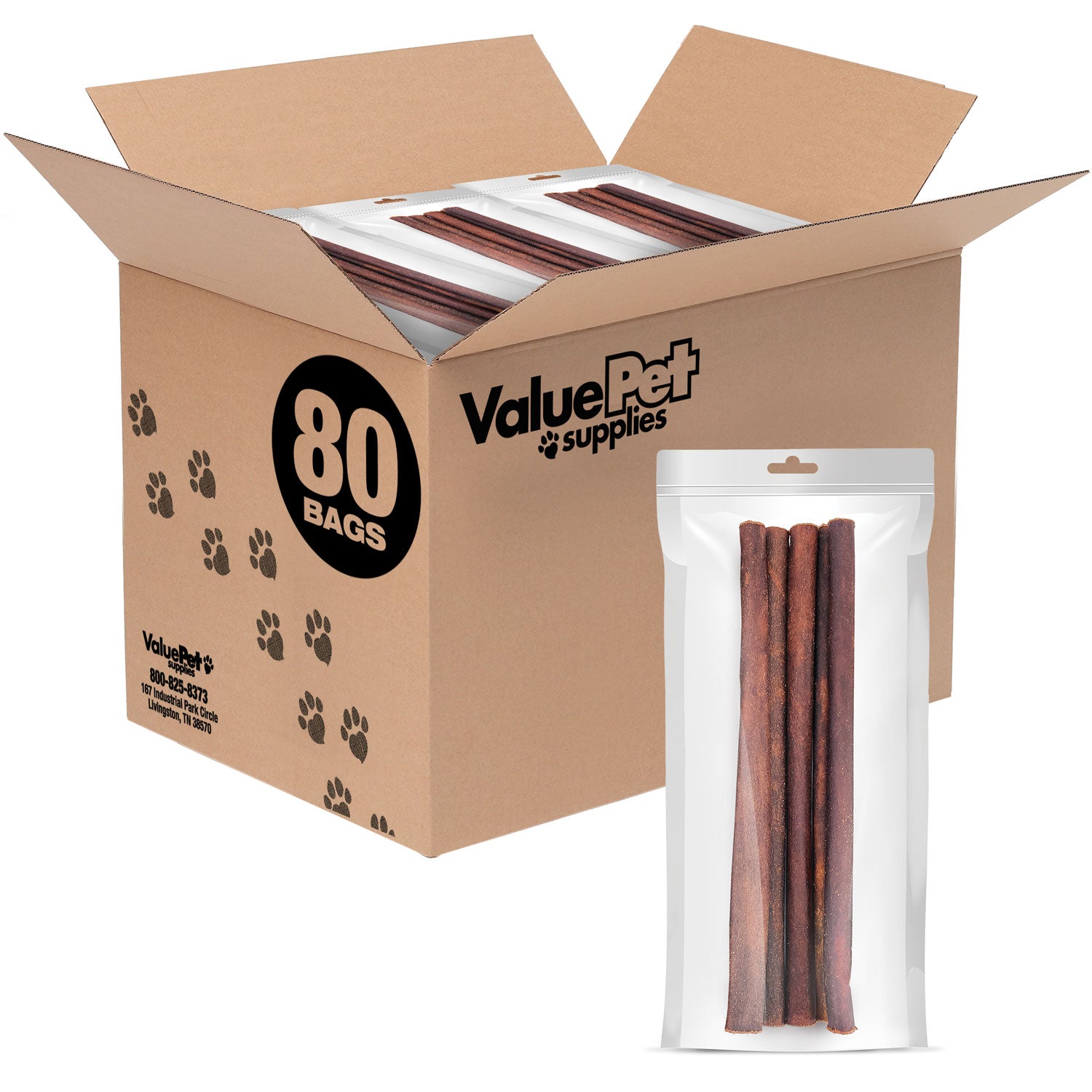 ValueBull USA Collagen Sticks, Premium Beef Dog Chews, Thick 12 Inch, 400 Count RESALE PACKS (80 x 5 Count)