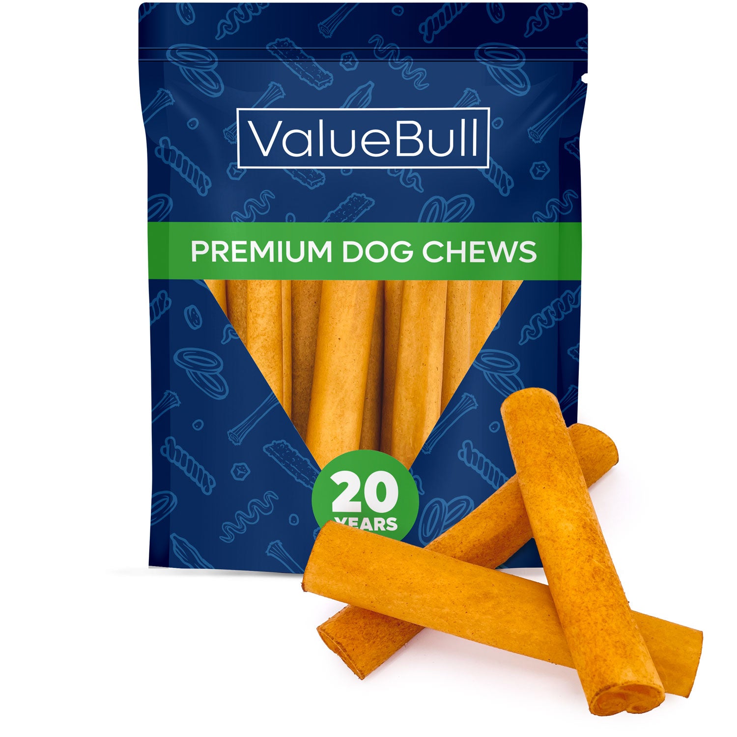 ValueBull USA Collagen Sticks, Beef Dog Chews, Lightly Smoked, Jumbo 6 Inch, 25 Count