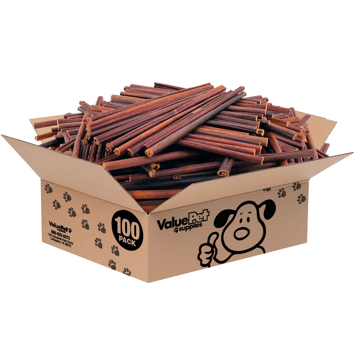 ValueBull USA Collagen Sticks, Premium Beef Small Dog Chews, Thin 12 Inch, 100 Count BULK PACK