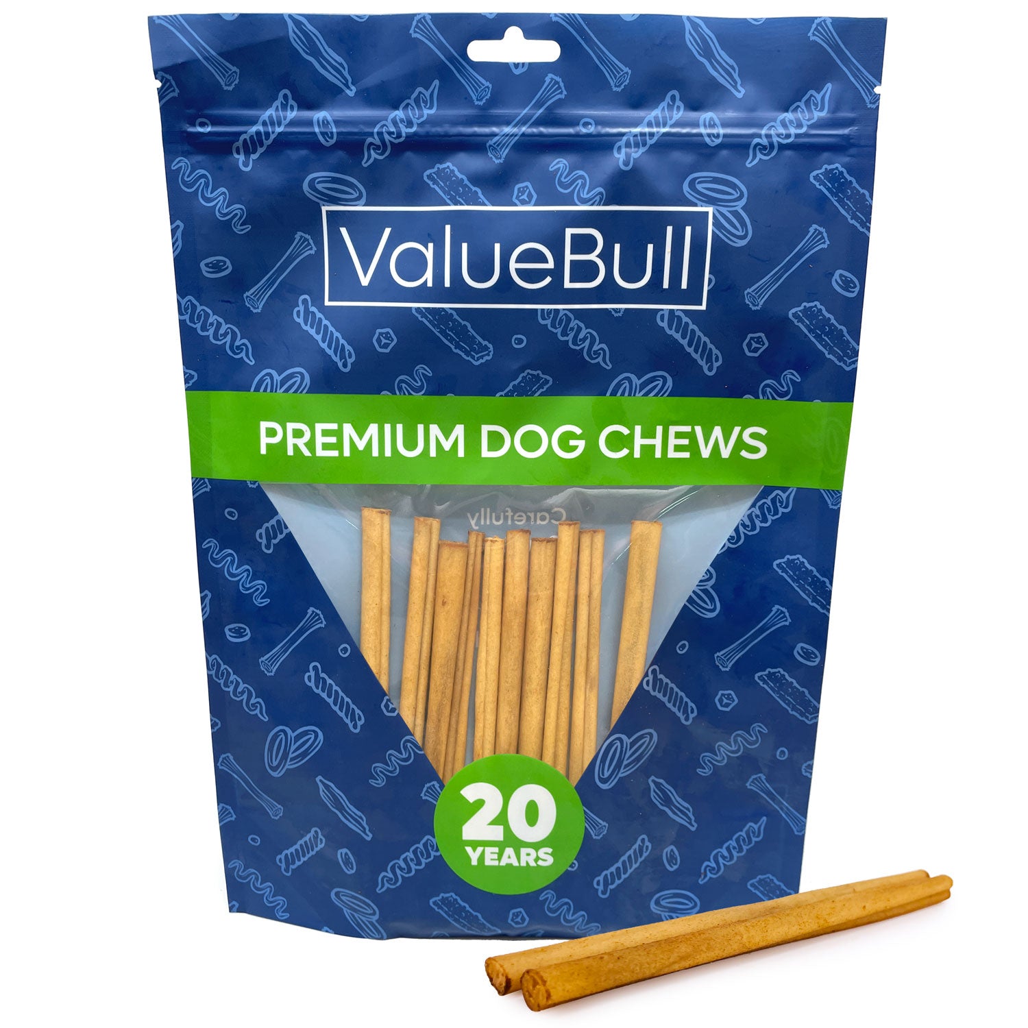 ValueBull USA Collagen Sticks, Beef Dog Chews, Lightly Smoked, Extra Thin 6 Inch, 10 Count