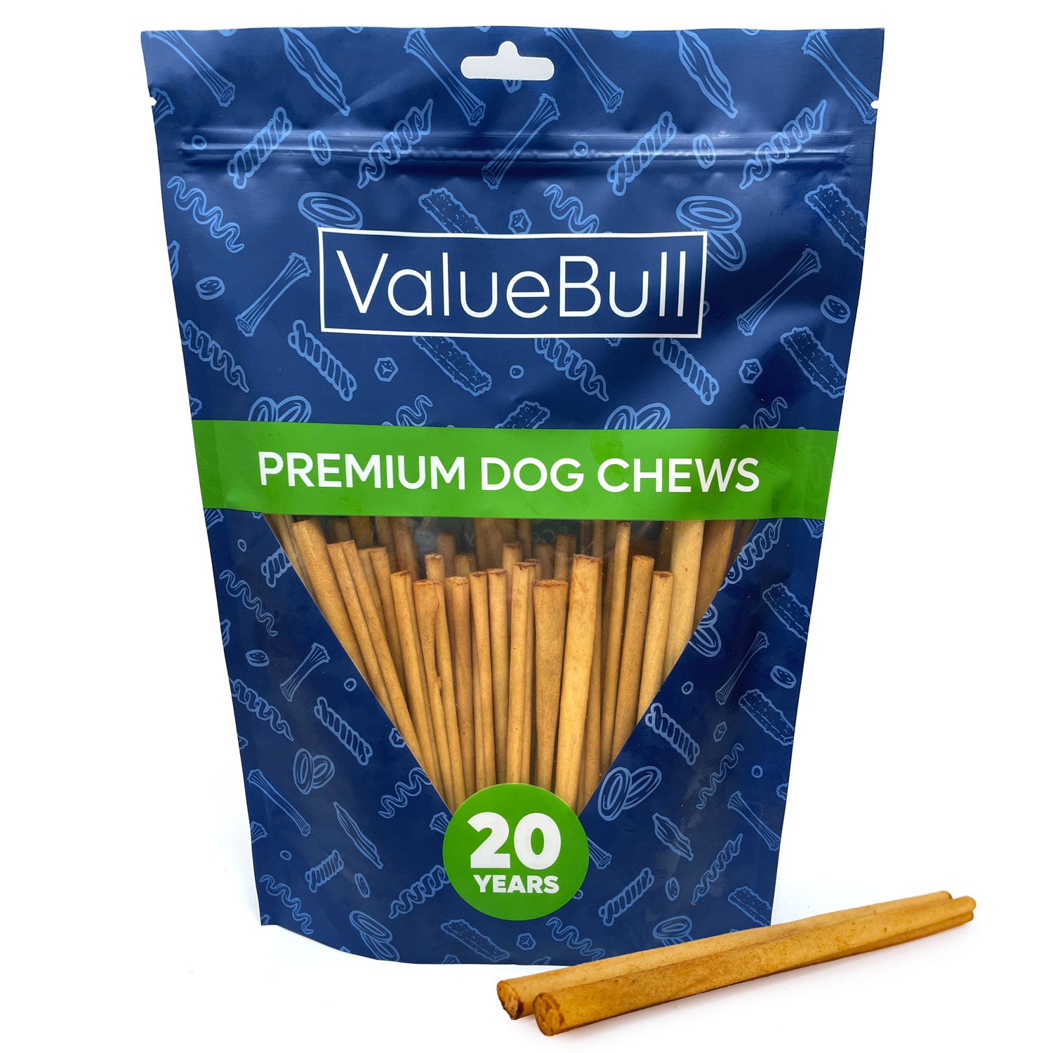 ValueBull USA Collagen Sticks, Beef Dog Chews, Lightly Smoked, Extra Thin 6 Inch, 50 Count