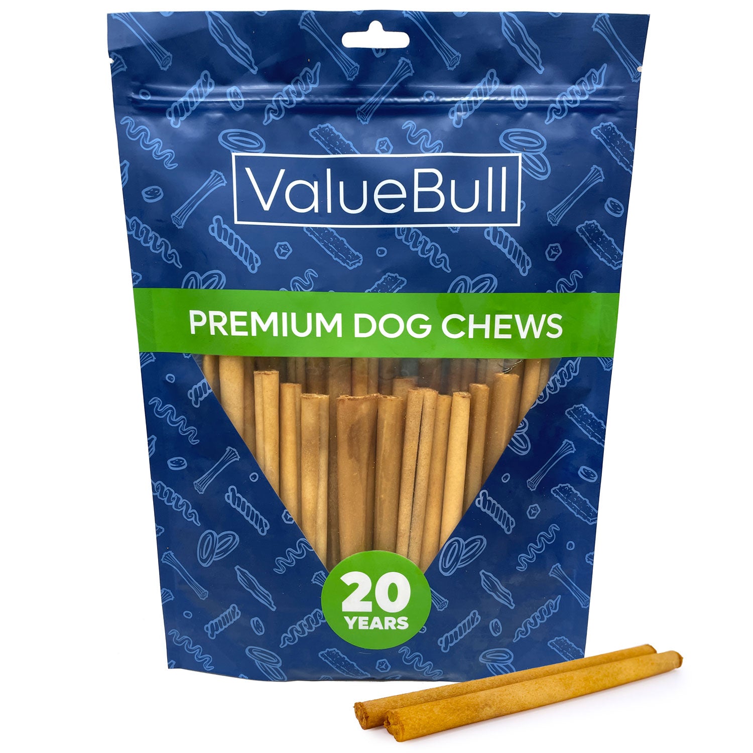 ValueBull USA Collagen Sticks, Beef Dog Chews, Lightly Smoked, Thin 6 Inch, 25 Count