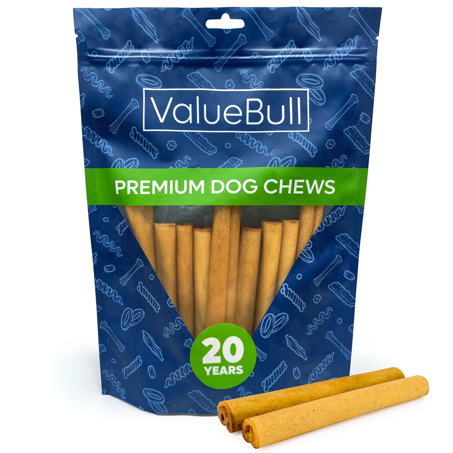 ValueBull USA Collagen Sticks, Beef Dog Chews, Lightly Smoked, Thick 6 Inch, 10 Count