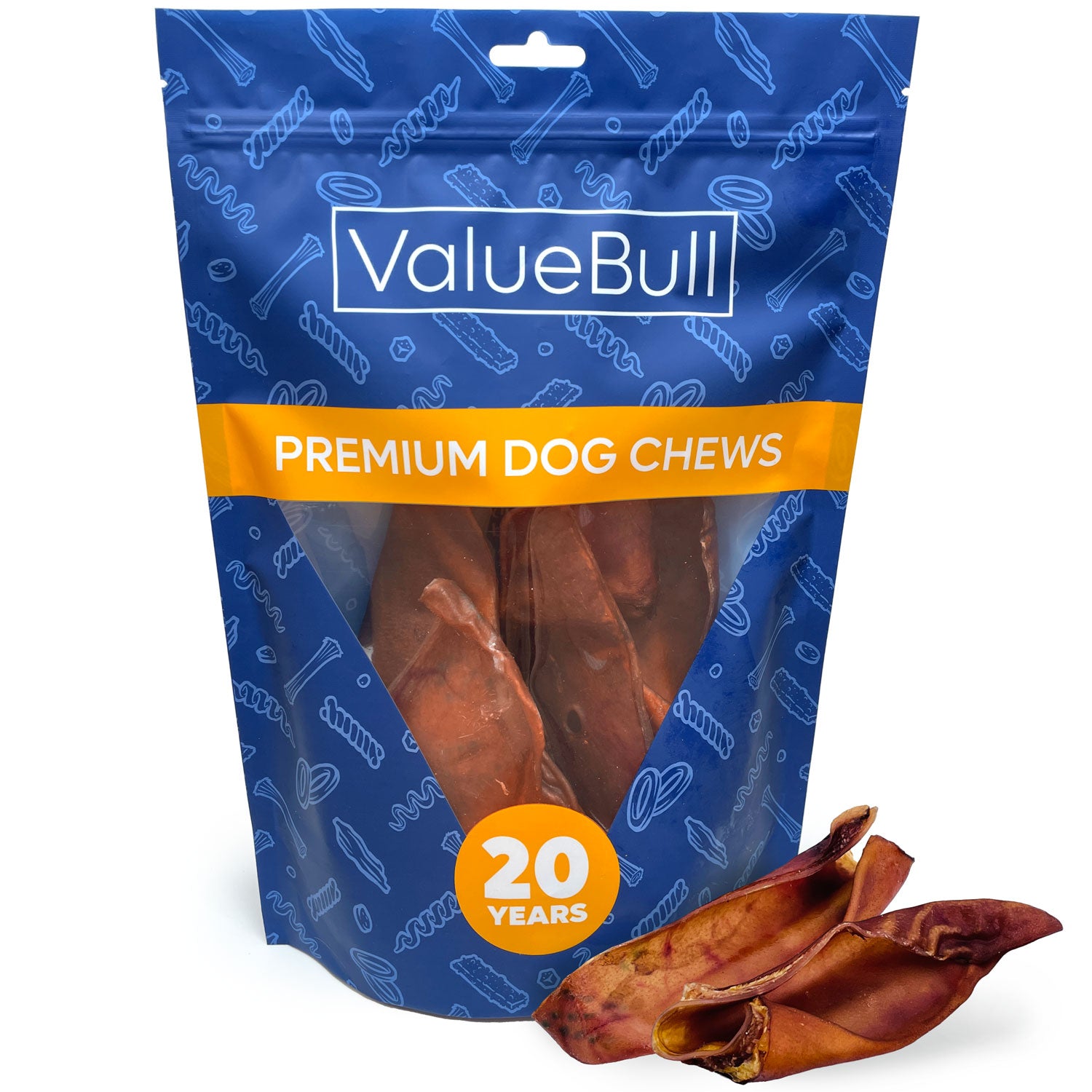 ValueBull Pig Ears for Dogs, 100% Pork Chews, Varied Sizes/Shapes, 1 Pound