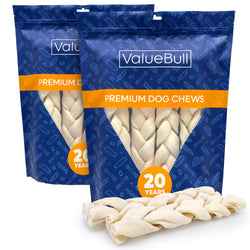 ValueBull USA Beef Rawhide Triple Braided Sticks, Premium Thick, 12 Inch, 10 Count