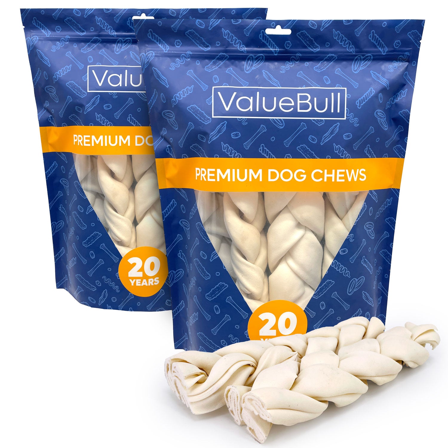 ValueBull USA Beef Rawhide Triple Braided Sticks, Premium Jumbo, 12 Inch, 10 Count