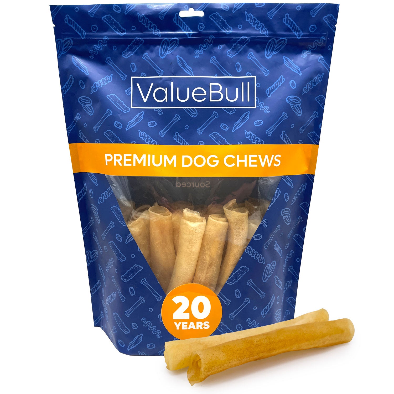 ValueBull Buffalo Collagen Sticks For Dogs, Bully Sticks & Rawhide Alternative, Jumbo 6 Inch, 25 Count