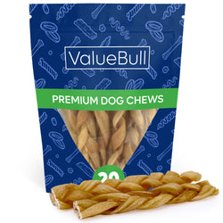 ValueBull Buffalo Collagen Braided Sticks For Small Dogs, Bully Sticks & Rawhide Alternative, Thin 6 in, 10 ct