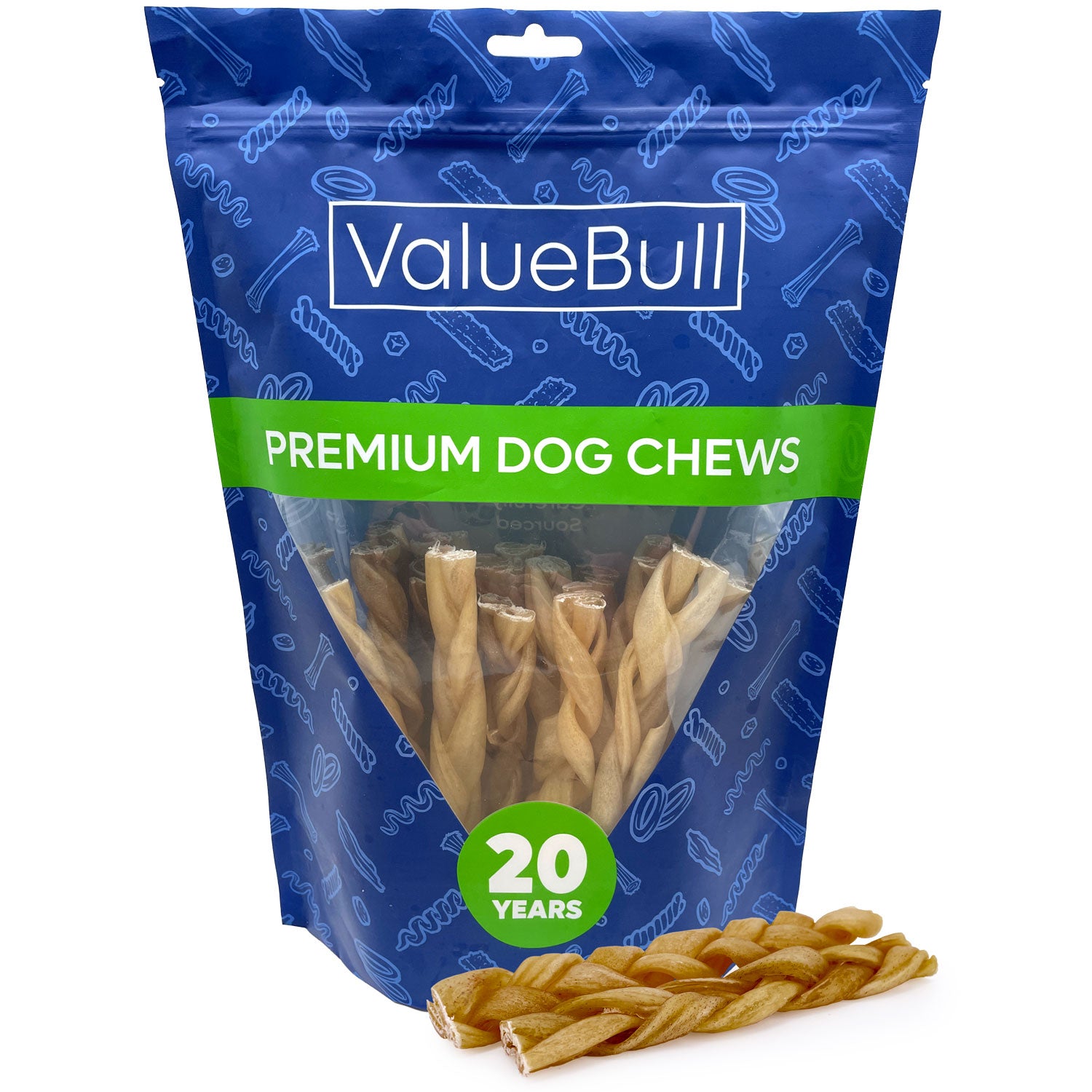 ValueBull Buffalo Collagen Braided Sticks For Small Dogs, Bully Sticks & Rawhide Alternative, Thin 6 in, 25 ct