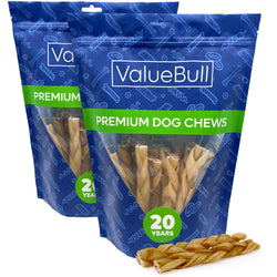 ValueBull Buffalo Collagen Braided Sticks For Small Dogs, Bully Sticks & Rawhide Alternative, Thin 6 in, 50 ct