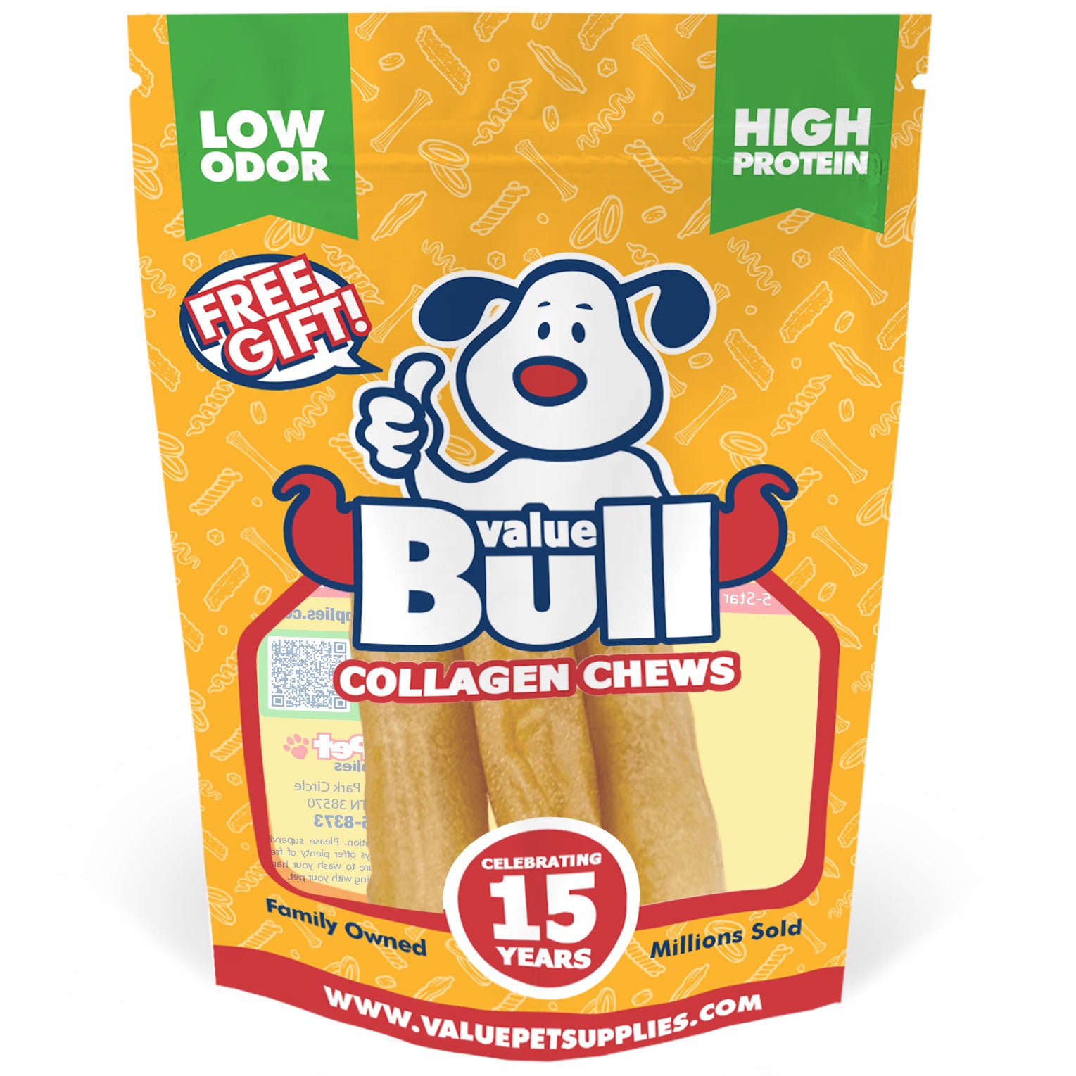 FREE GIFT - ValueBull Buffalo Collagen Sticks, Premium Dog Chews, Medium 6 Inch, 3 Count