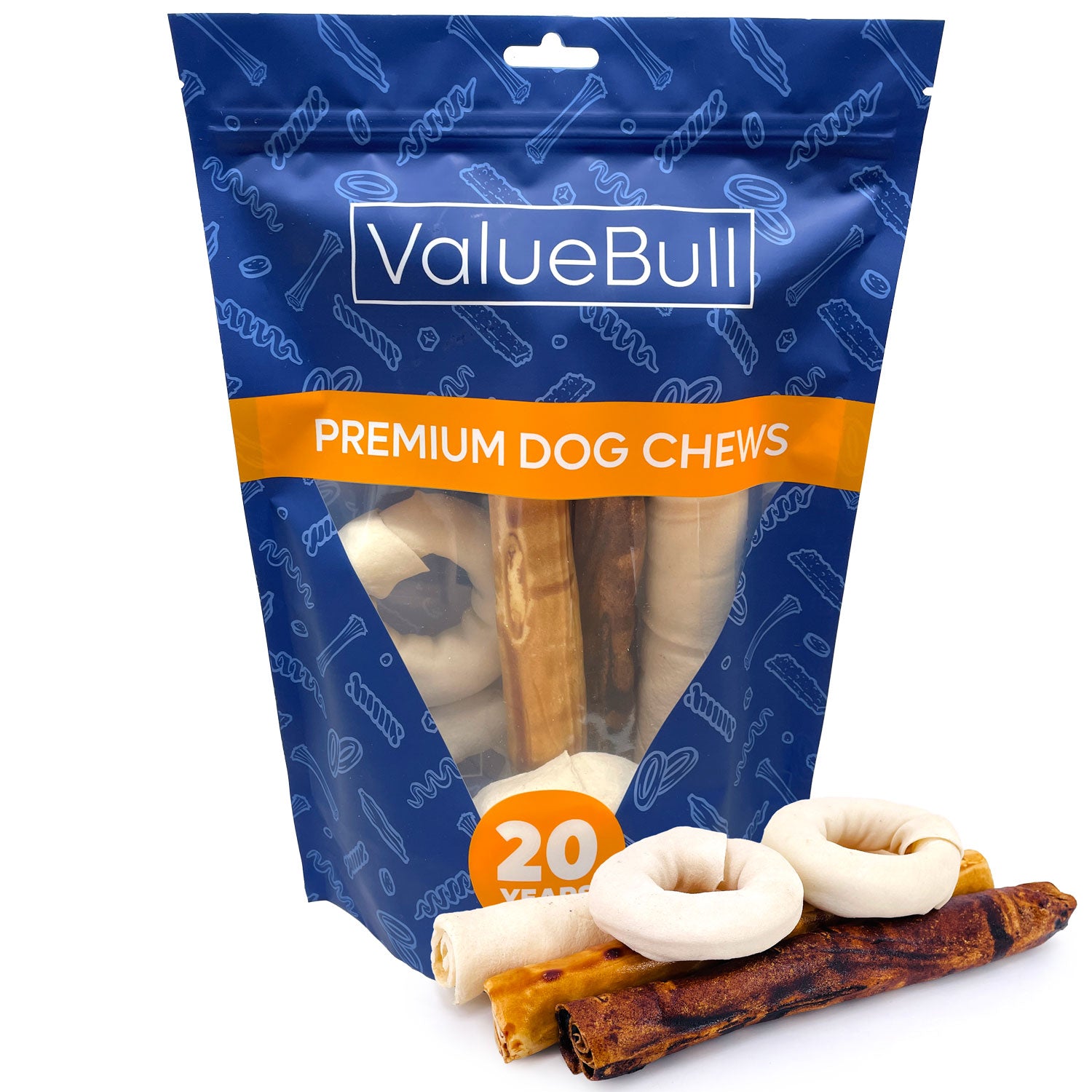 ValueBull USA Rawhide, Large Dog Variety Mix, Fun Shapes, 1 Pound