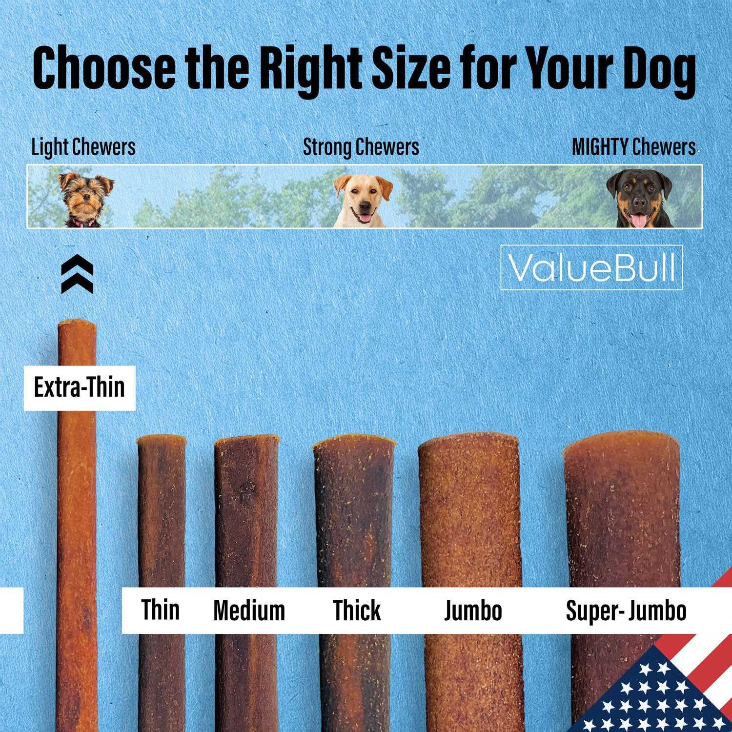 ValueBull USA Collagen Sticks For Dogs, Bully Sticks & Rawhide Alternative, Extra Thin 6 Inch, 3ct (SAMPLE PACK)