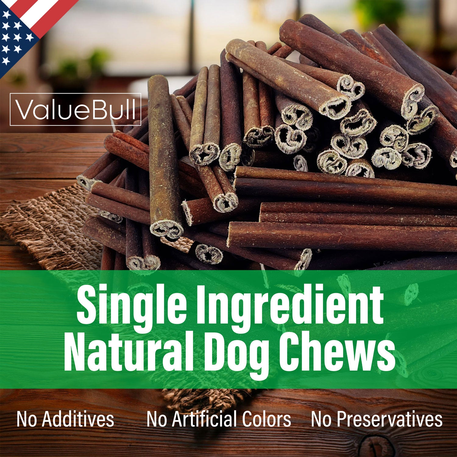 ValueBull USA Collagen Sticks, Premium Beef Small Dog Chews, Thin 6 Inch, 200 Count BULK PACK