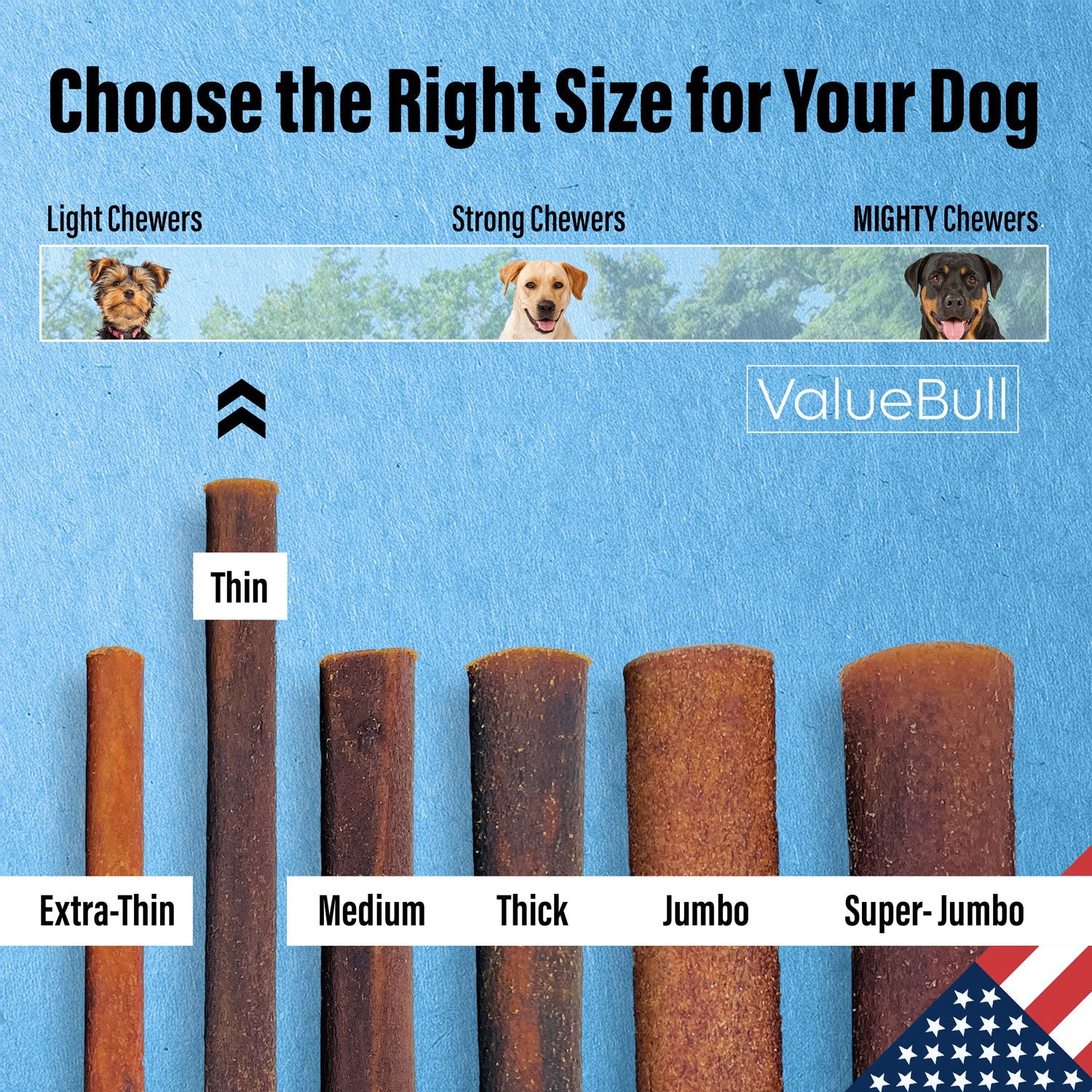 ValueBull USA Collagen Sticks For Small Dogs, Bully Sticks & Rawhide Alternative, Thin 12 Inch, 10 Count