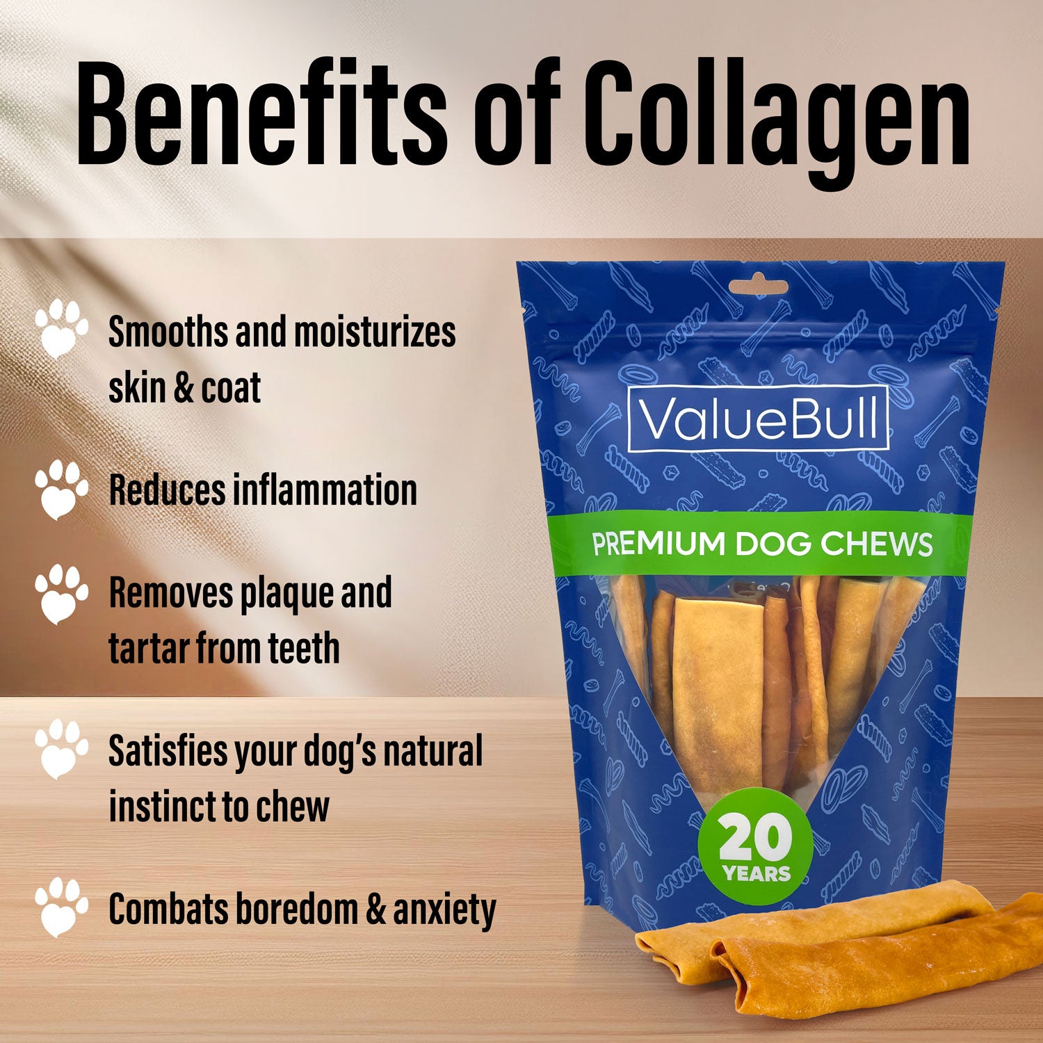 ValueBull USA Collagen Flats, Dog Chews, Natural Beef, Chicken Infused,200 Count BULK PACK